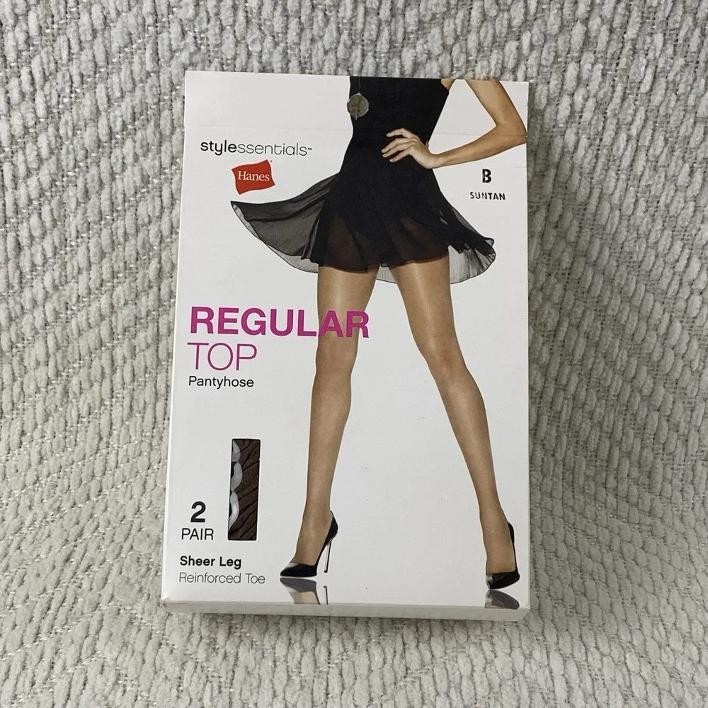 Hanes‎ Regular Top Pantyhose Reinforced Toe Sheer Leg Size B - SUNTAN (2 Pair)